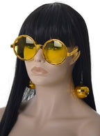 Round Gold 70s costume Glasses With Attached Disco Balls