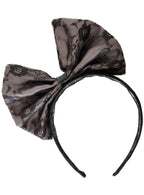 Image of 1980's Grey and Black Lace Bow Costume Headband - Main Image