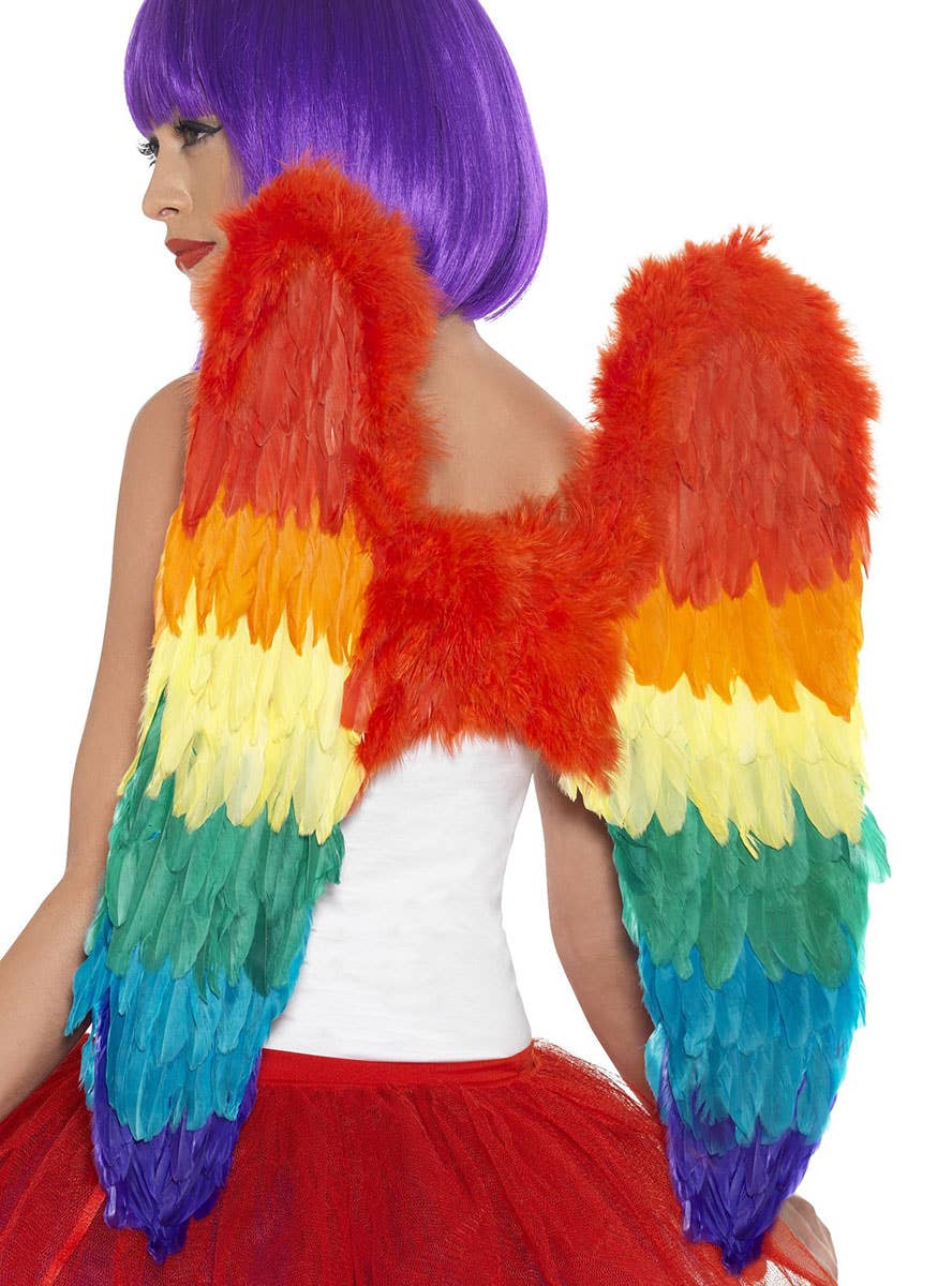 Image of Large Rainbow Feather Women's Mardi Gras Angel Wings - Main View