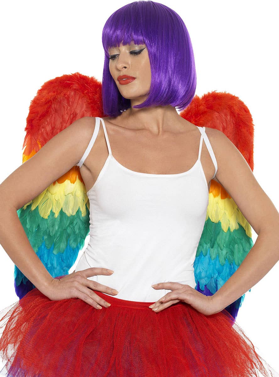 Image of Large Rainbow Feather Women's Mardi Gras Angel Wings - Alternate View