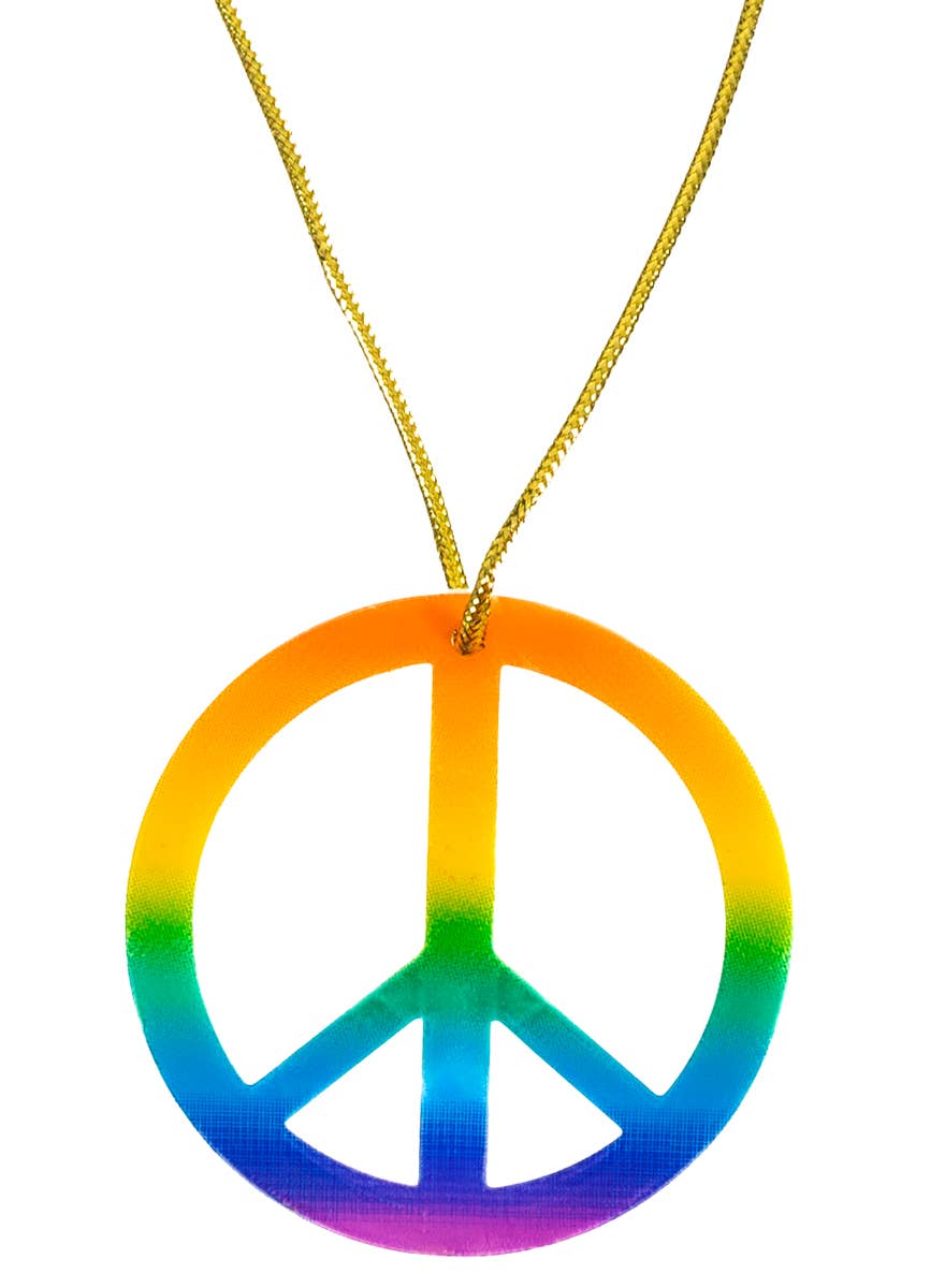 70s Rainbow Hippie Peace Sign Costume Necklace - Main Image