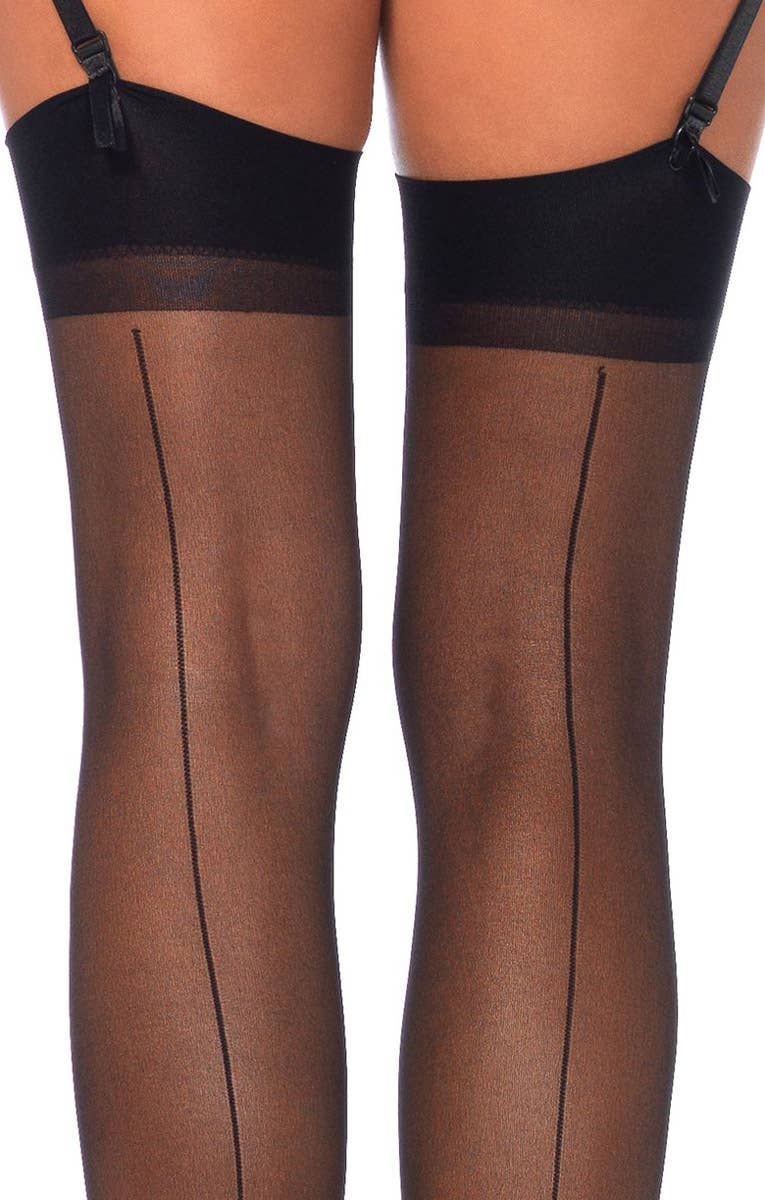 Sexy Sheer Black Thigh High Stockings With Backseam view 3