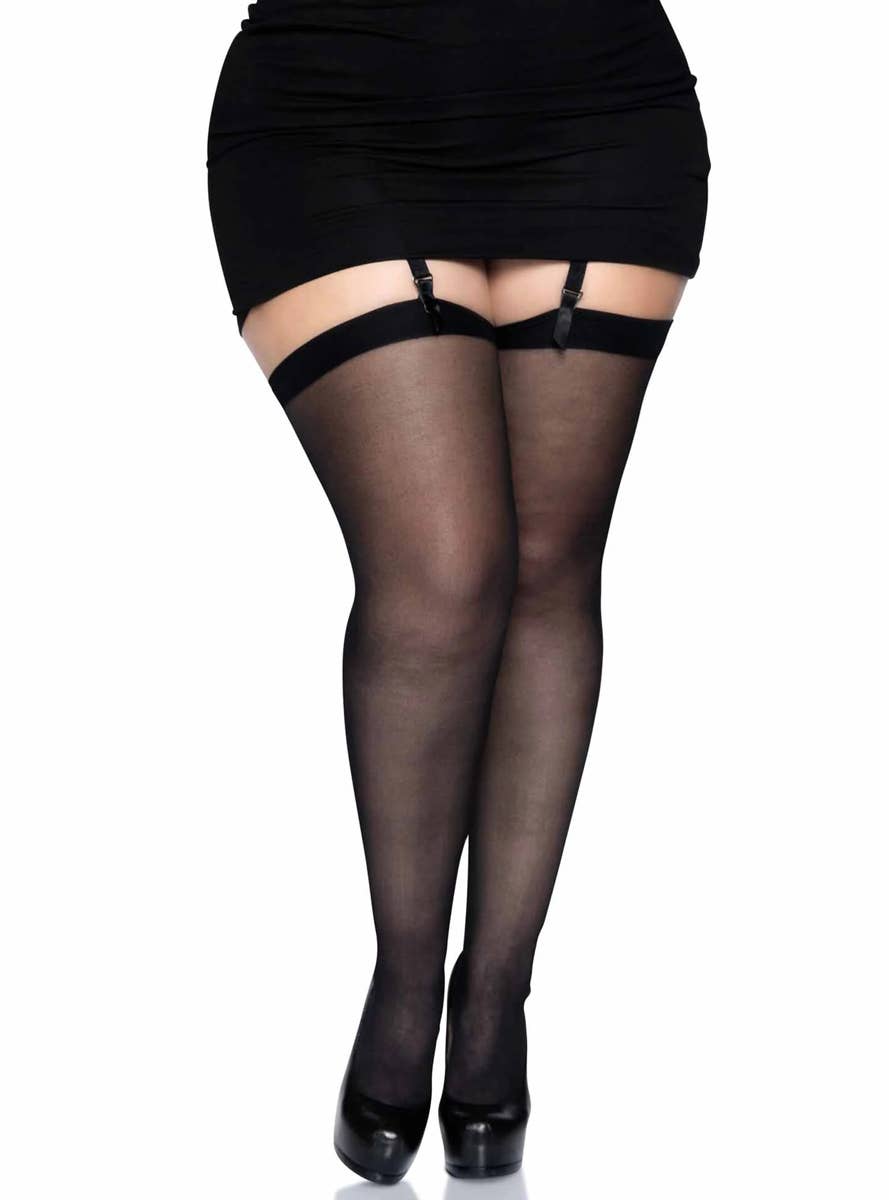 Sexy Sheer Black Thigh High Stockings With Backseam Main Image