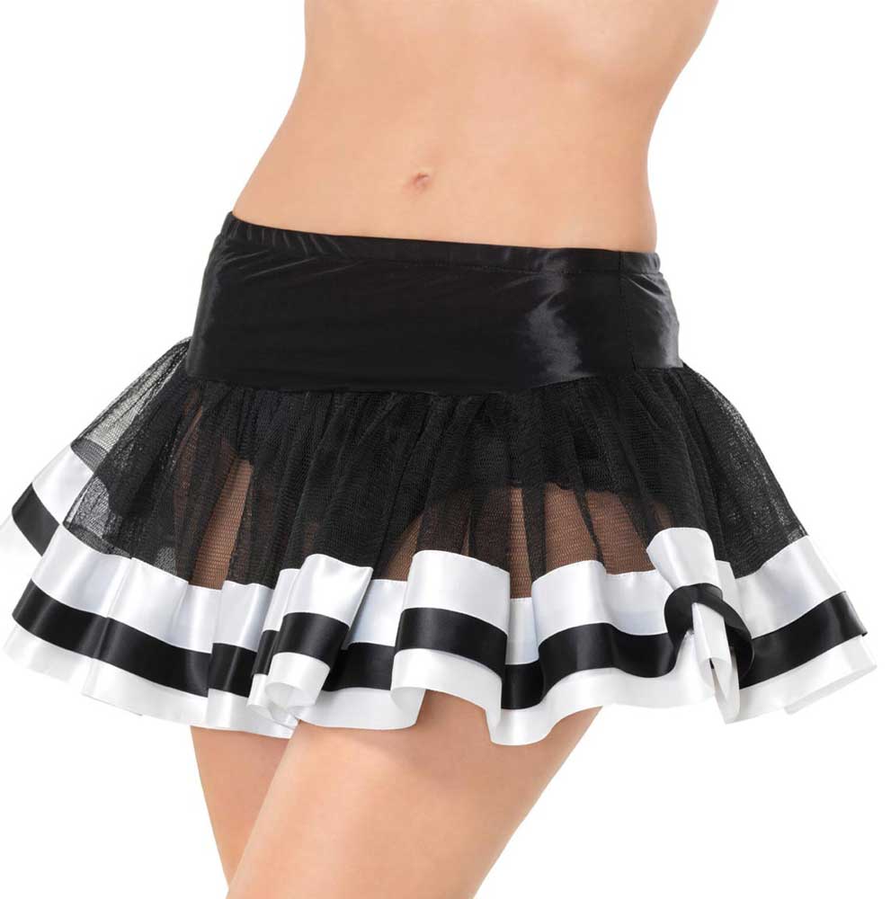 Black and White Satin Trimmed Women's Costume Petticoat 