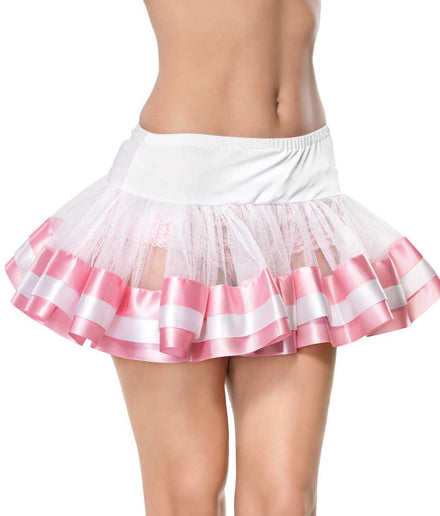 White and Pink Satin Trimmed Women's Costume Petticoat