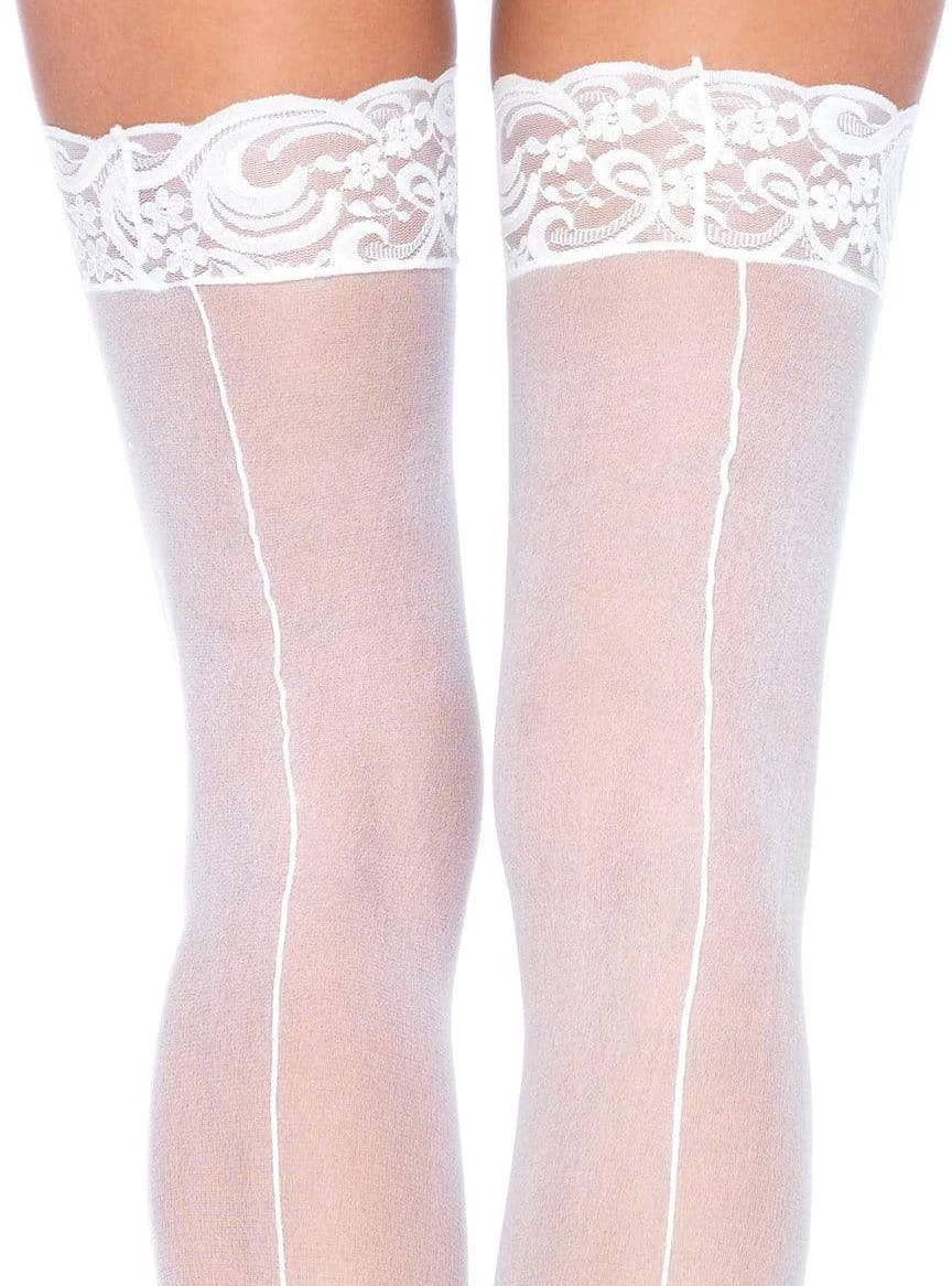 Plus Size Sheer White Thigh Highs with Lace Top and Back Seam
- Detail Image