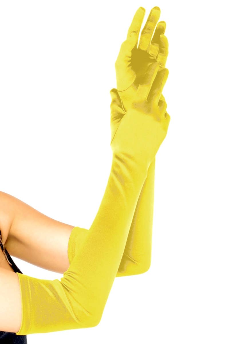Women's Extra Long Yellow Satin Gloves Costume Accessory