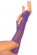 Womens Purple Long Fishnet Fingerless 80s Costume Gloves - Main Image