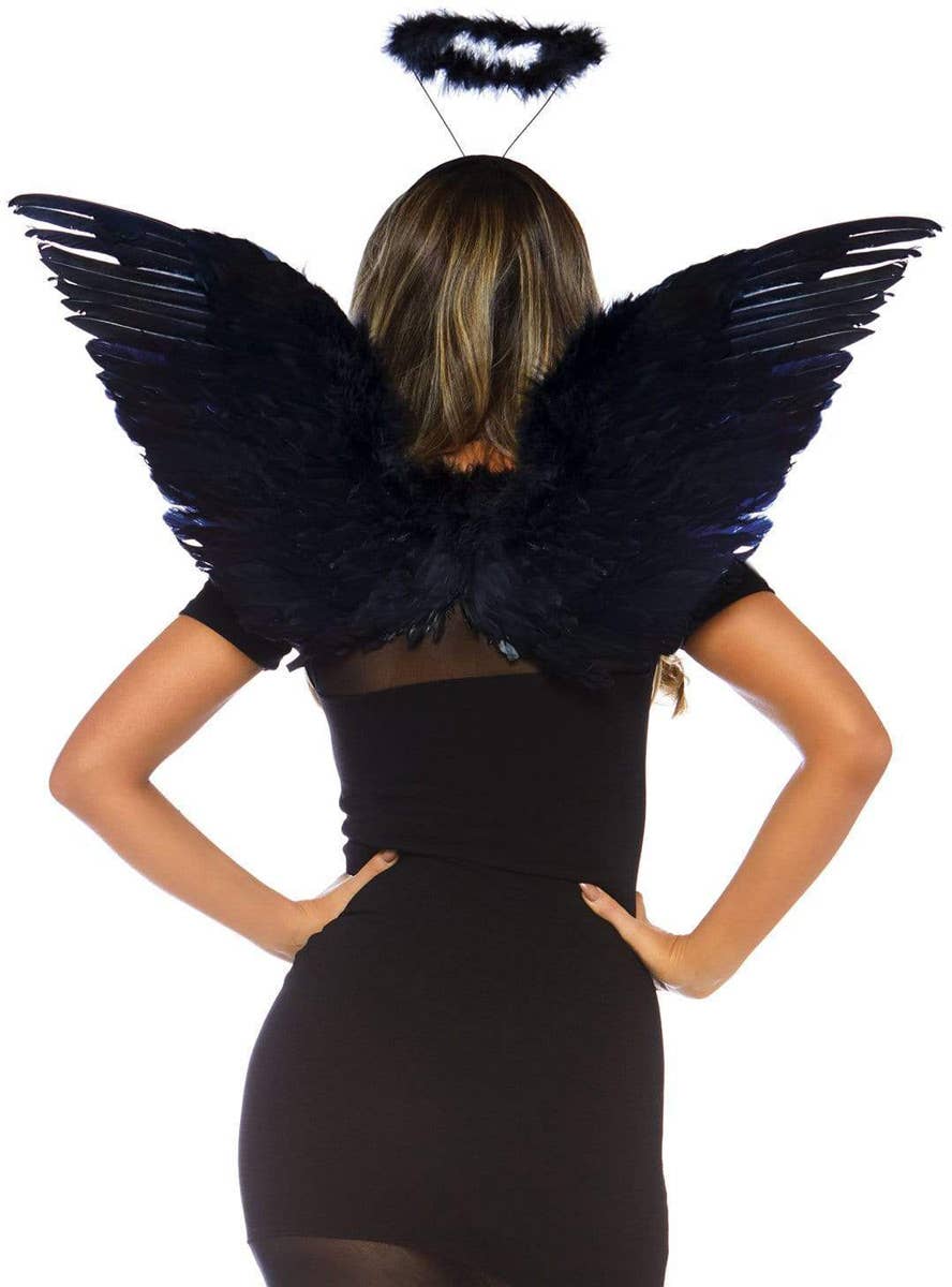 Fallen Angel Women's Black Halo And Wings Costume Accessory Set -Back Image