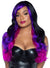 Women's Long Wavy Black Purple and Pink Ombre Costume Wig - Front Image