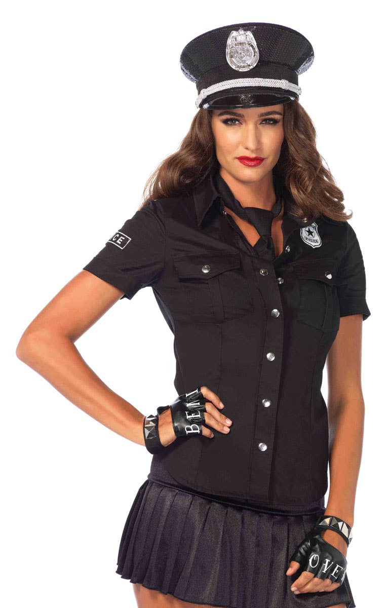 Sexy Black Police Officer Women's Costume Shirt - Full Image