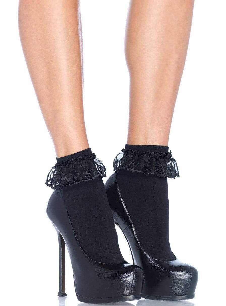 Cute Black Anklet Socks with Ruffle Lace Trim