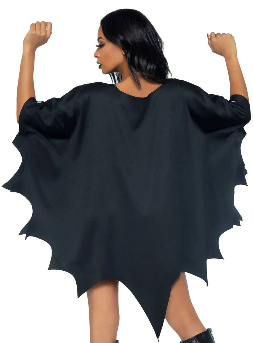 Womens Black Spider Costume Poncho with Silver Glitter Spiderweb - Close Back Image