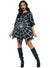 Womens Black Spider Costume Poncho with Silver Glitter Spiderweb - Front Image