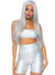 Women's Silver Holographic Bandeau and High Waist Shorts Costume Set Front Image
