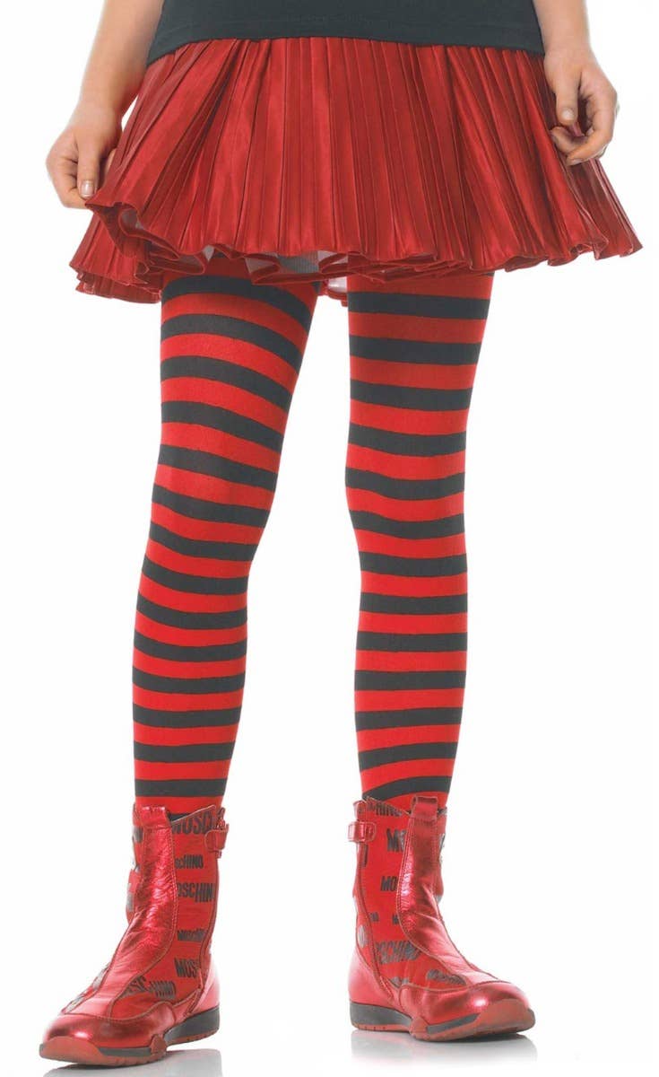 Girl's Red and Black Striped Costume Accessory Stockings Tights Alternative Image