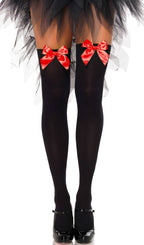 Black Opaque Thigh Highs With Red Bows