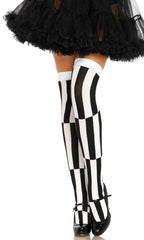 Optical Illusion Black and White Striped Thigh High Stockings