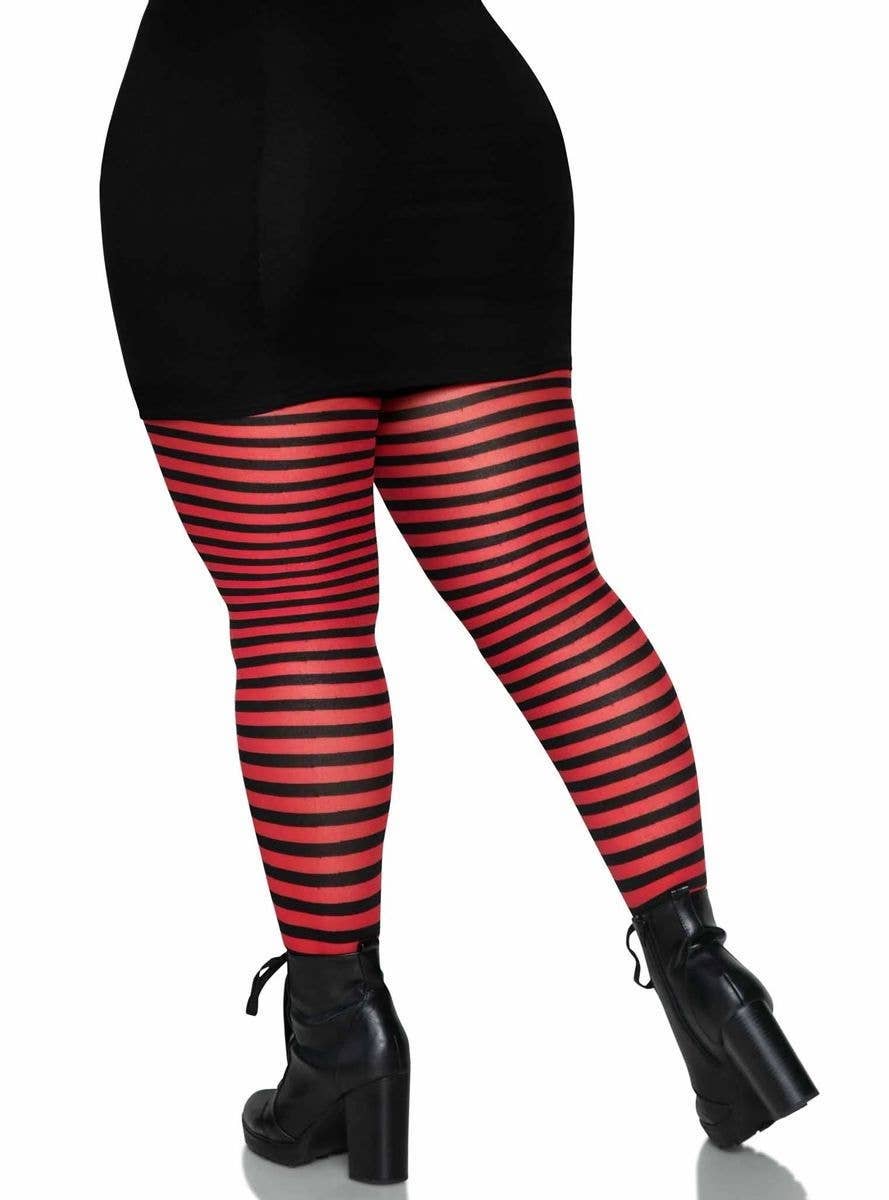 Women's Red and Black Striped Full Length Plus Size Halloween Pantyhose - Back Image