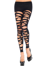 Black Tattered Halloween Tights Costume Accessory Front View