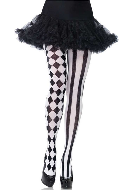 Black And White Harlequin Full Length Costume Stockings