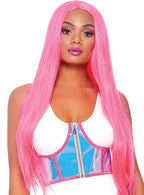 Women's Sexy Pink Holographic Under Bust Corset with Zipper Front Image