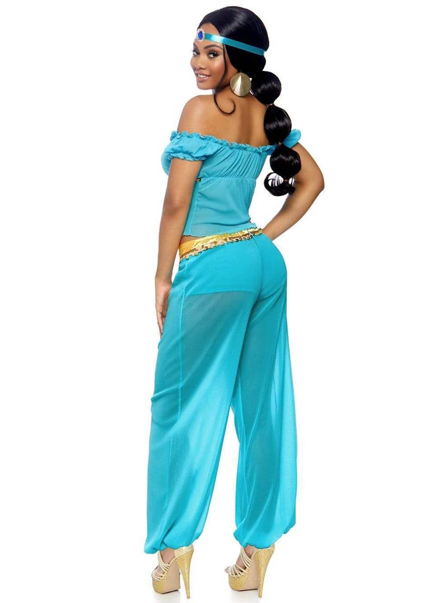 Women's Sexy Blue and Gold  Princess Jasmine Costume - Back View