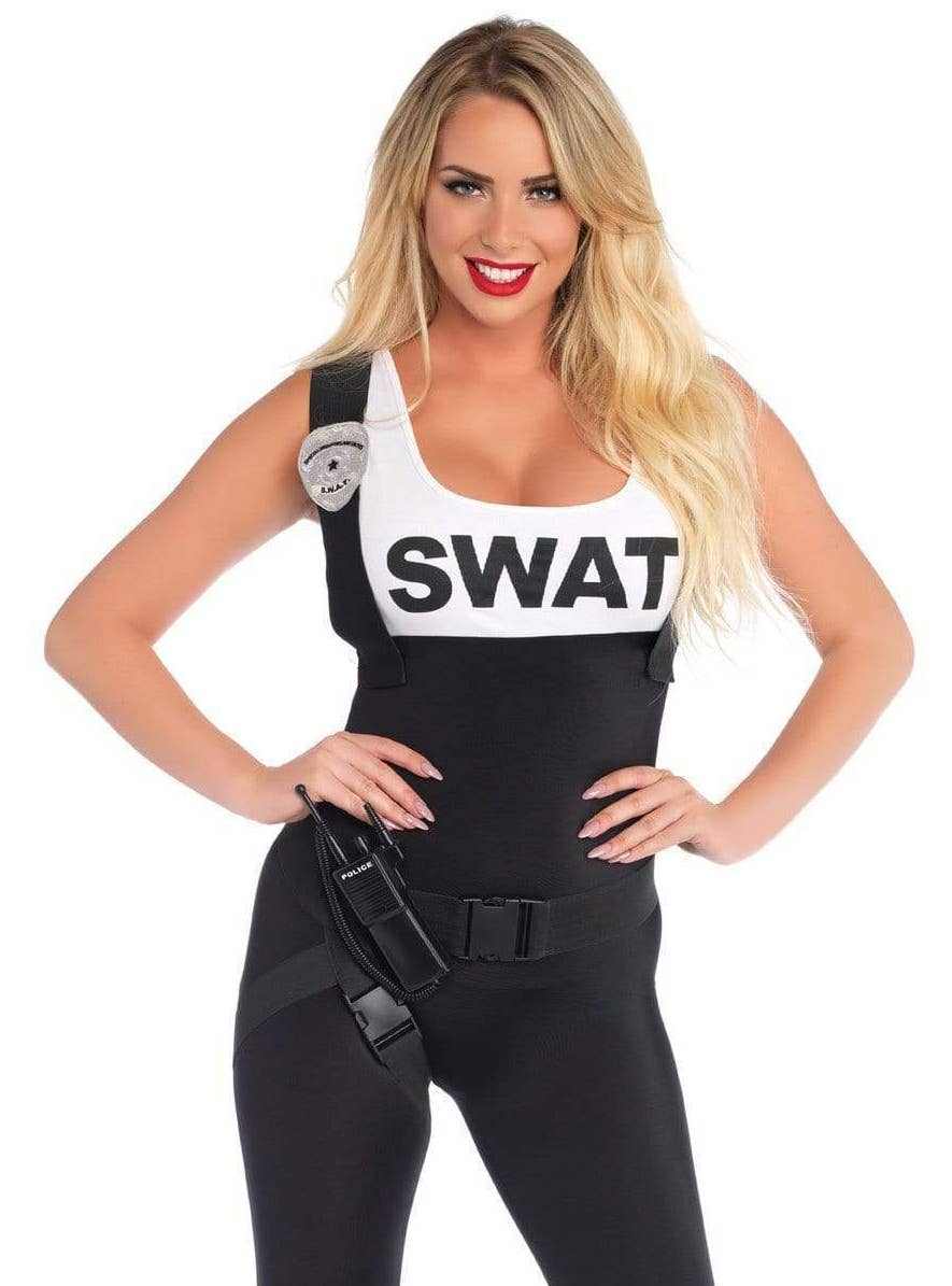 Women's Sexy SWAT Officer Jumpsuit Costume - Close Up Image