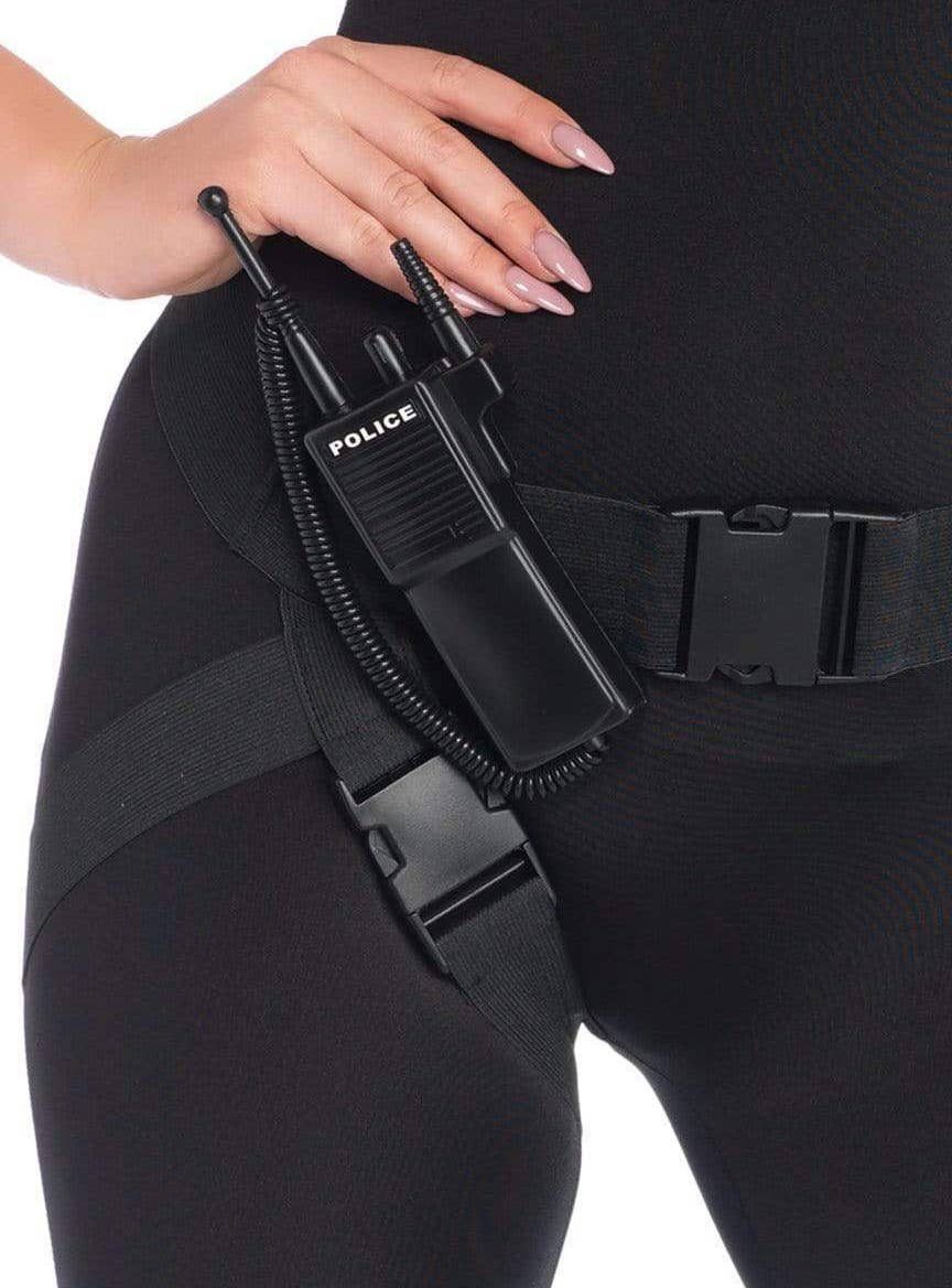 Women's Sexy SWAT Officer Jumpsuit Costume - Close Up Walkie Talkie Image