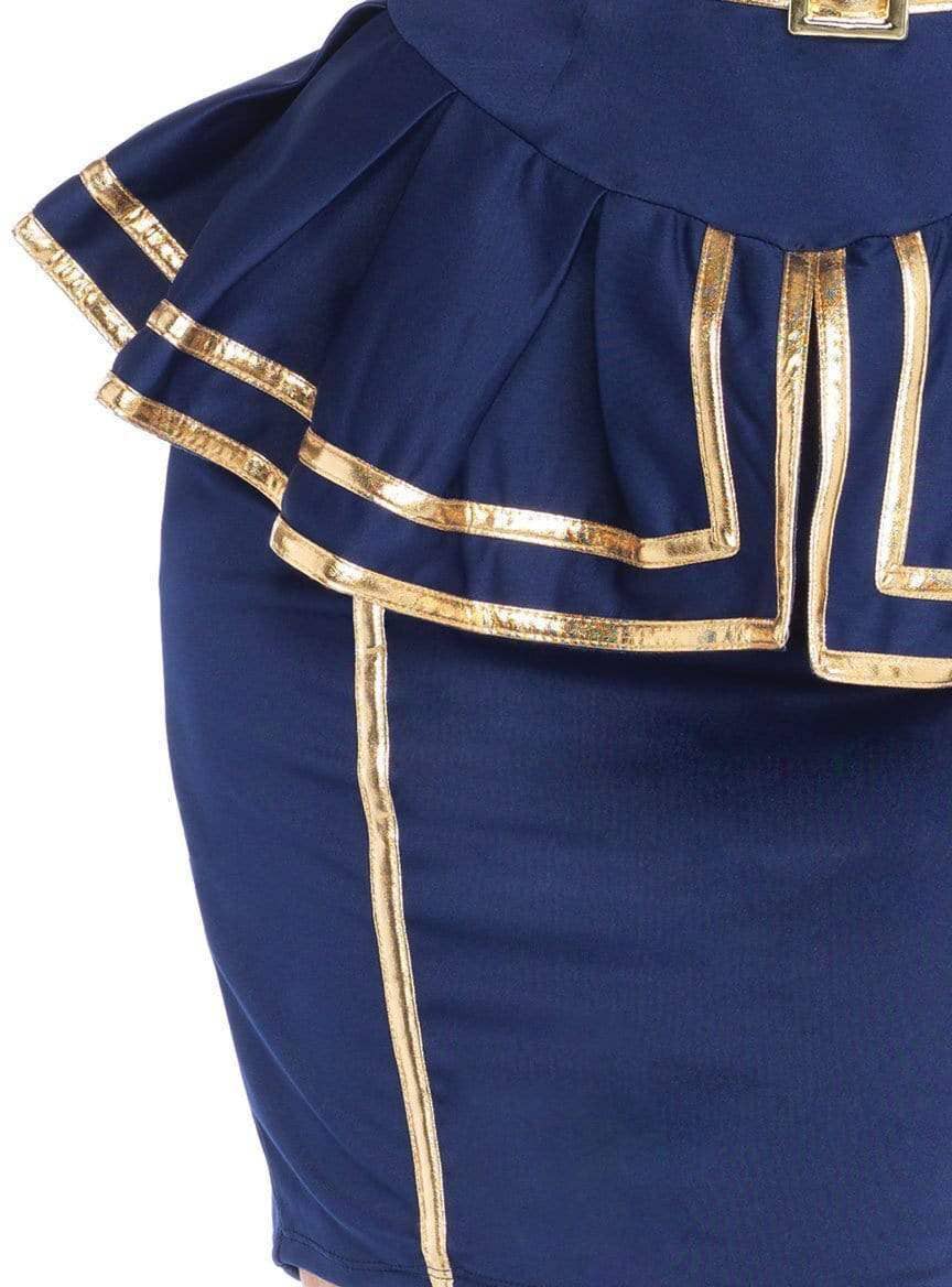 Retro Air Hostess Navy and Gold  Women's Sexy Costume Uniform - Close Up View 2