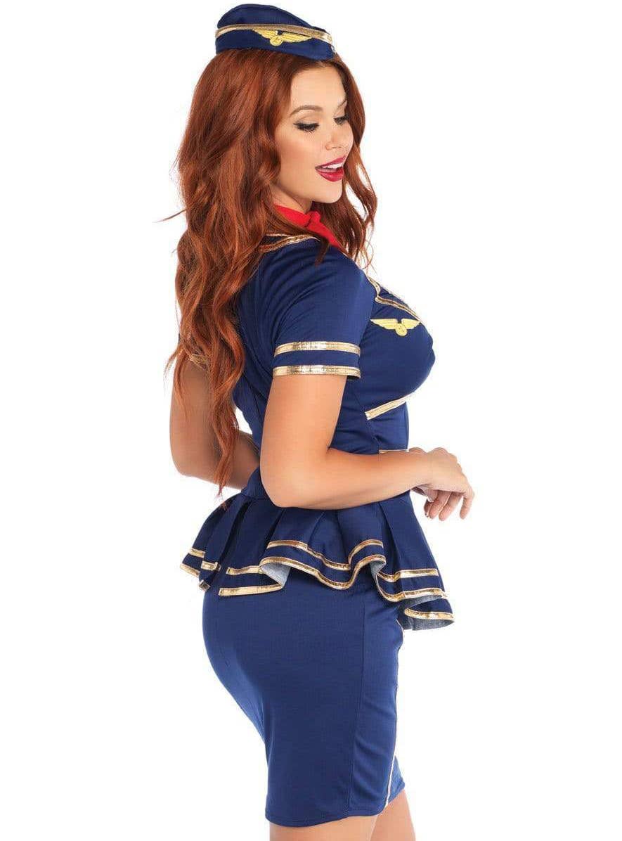 Retro Air Hostess Navy and Gold  Women's Sexy Costume Uniform side View