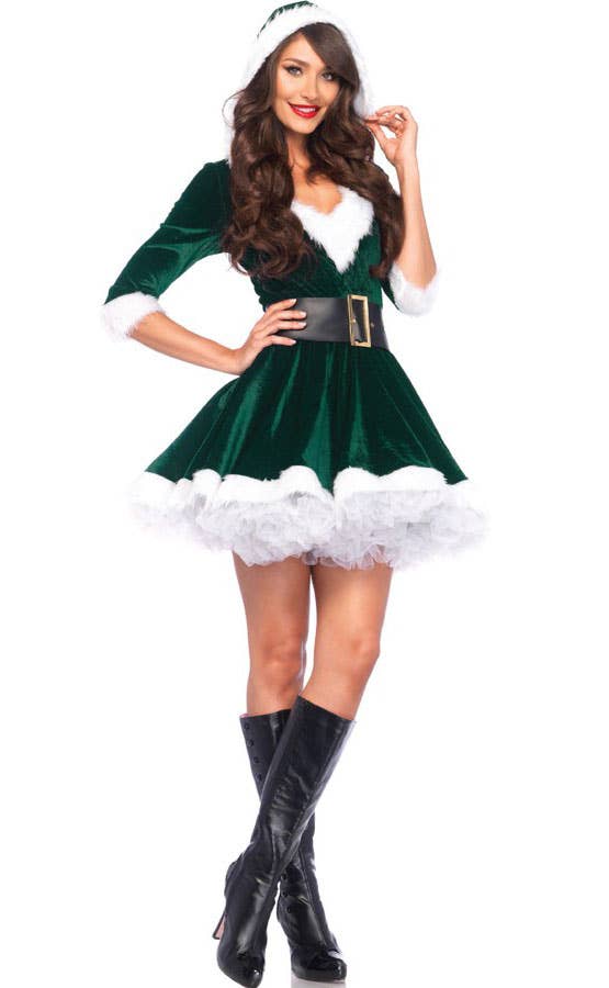 Sexy Green Velvet Santa Women's Christmas Costume Image 7