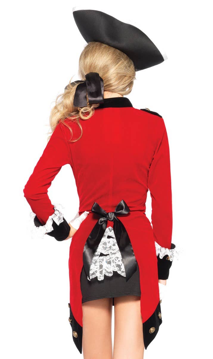 Women's Sexy Rebel Red Coat Colonial Costume Close Back View