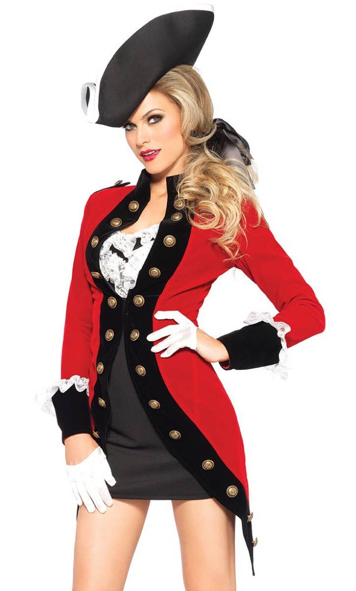 Women's Sexy Rebel Red Coat Colonial Costume Close Front View