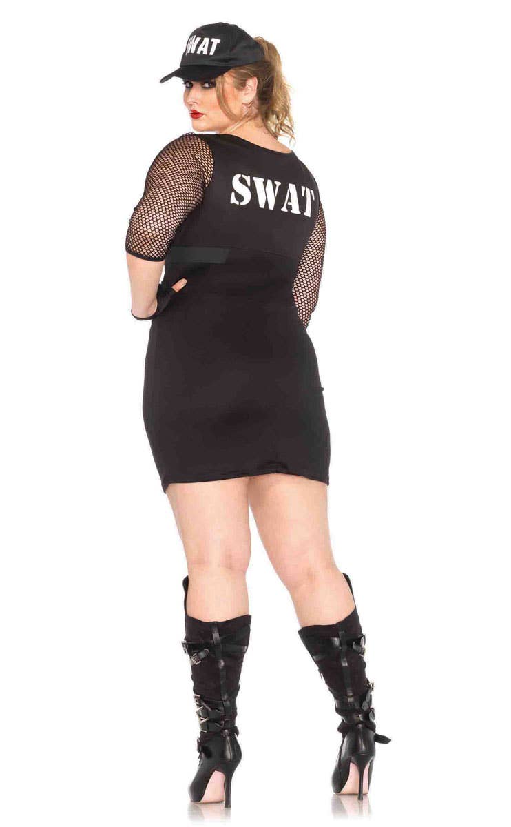 Black Stretch Knit SWAT Police Bodycon Costume for Plus Size Women - Back Image