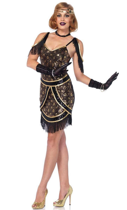 Sexy Black and Gold 1920's Flapper Costume Main Image