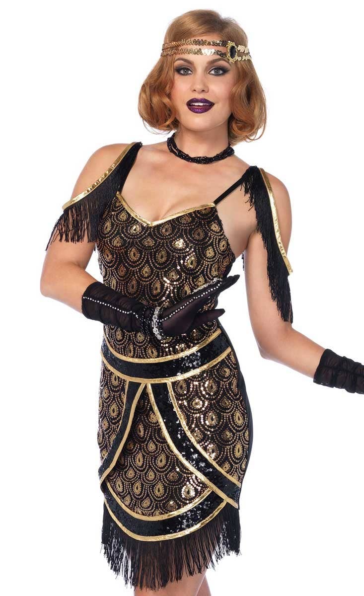 Sexy Black and Gold 1920's Flapper Costume Close Main Image