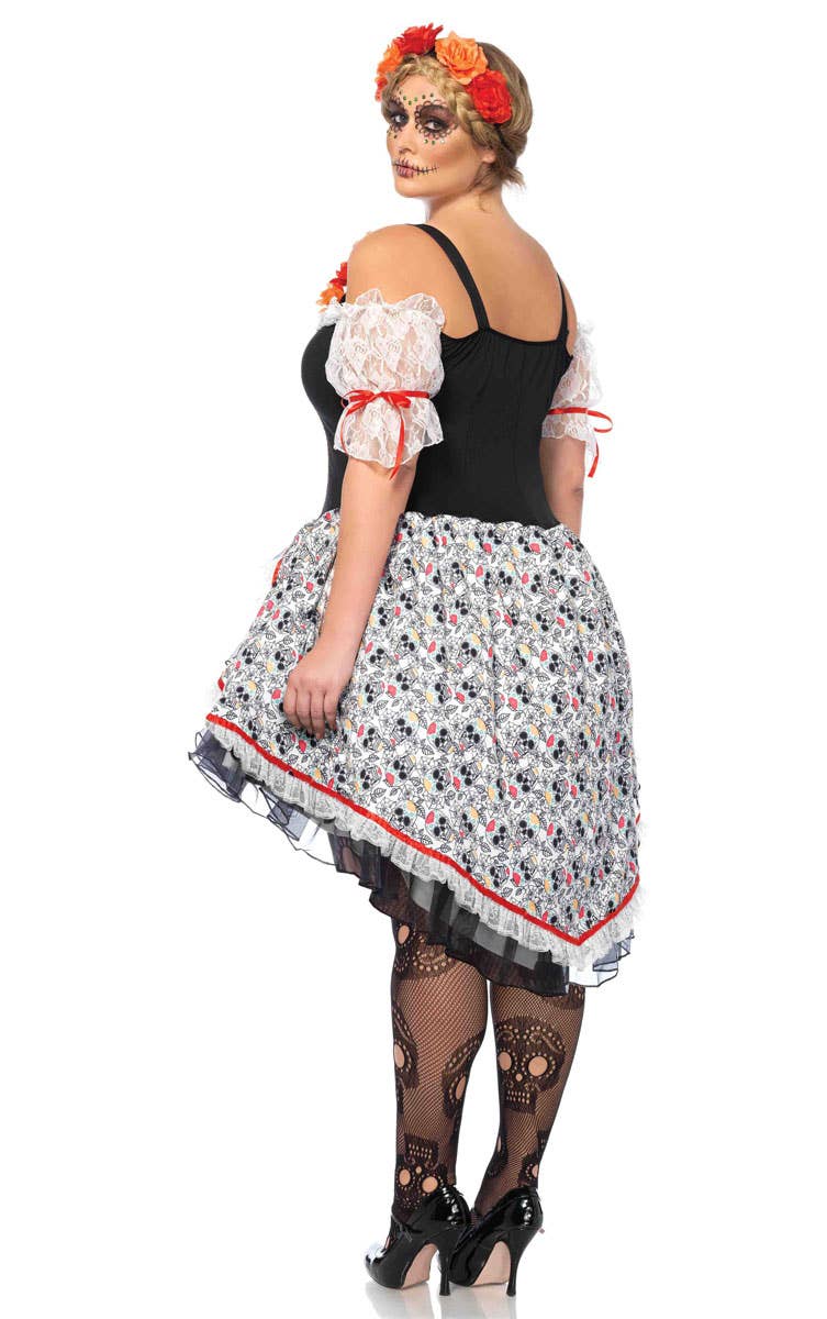 Plus Size Women's Sugar Skull Day Of The Dead Costume Back Image
