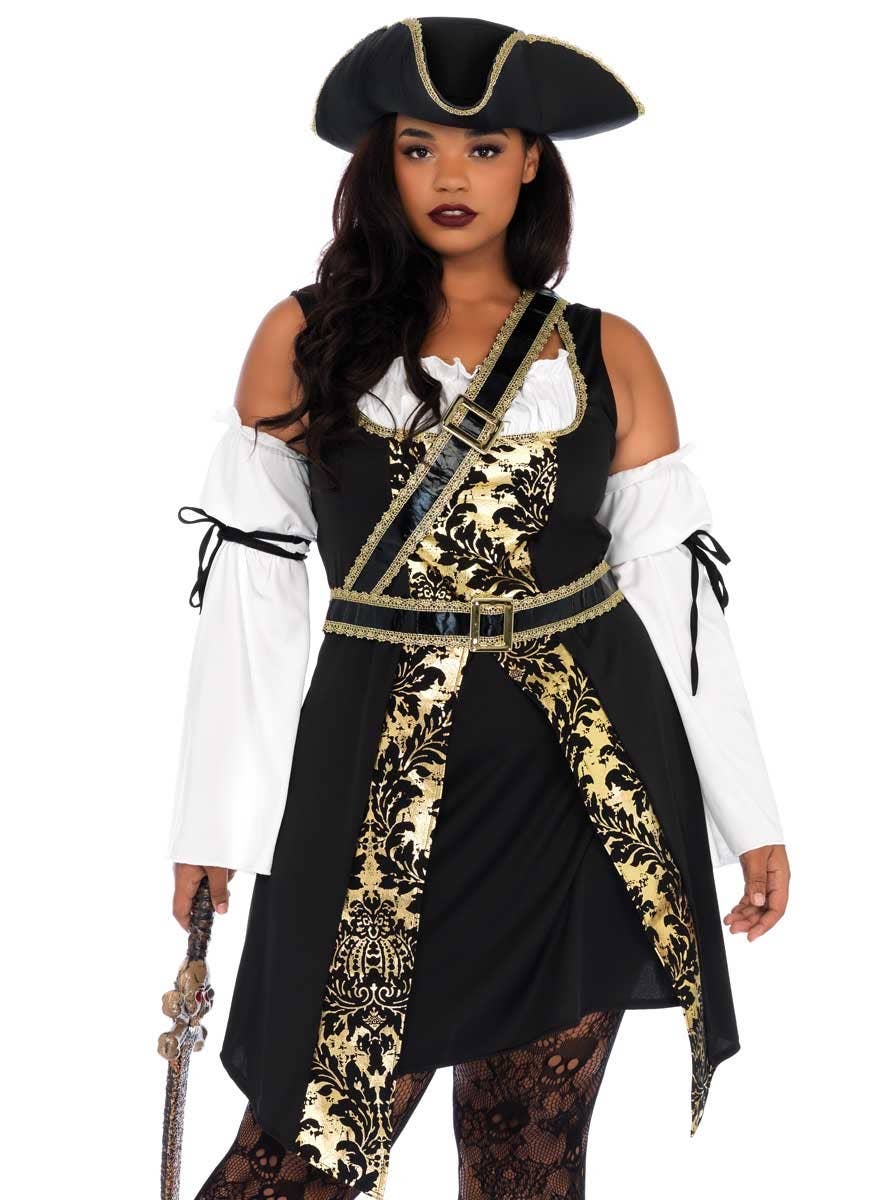 Sexy Black Sea Pirate Plus Size Women's Costume Close Image