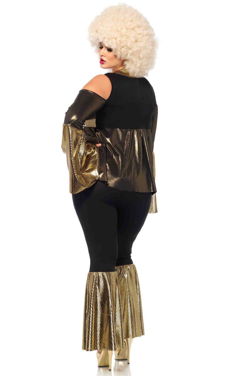 Plus Size 70's Outfit for Women Black and Gold Disco Diva Costume - Back Image