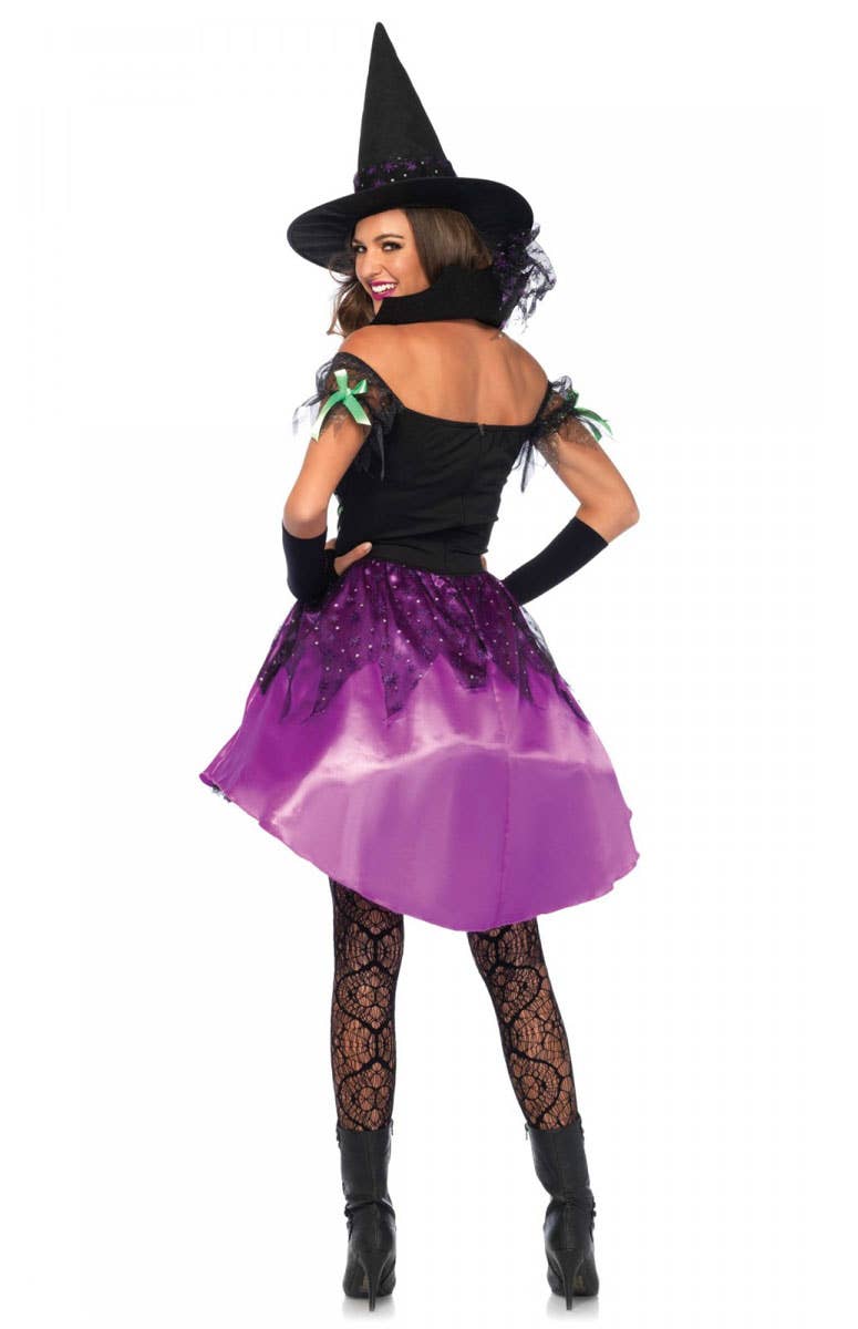 Black and Purple Spiderweb Witch Women's Halloween Costume - Back Image