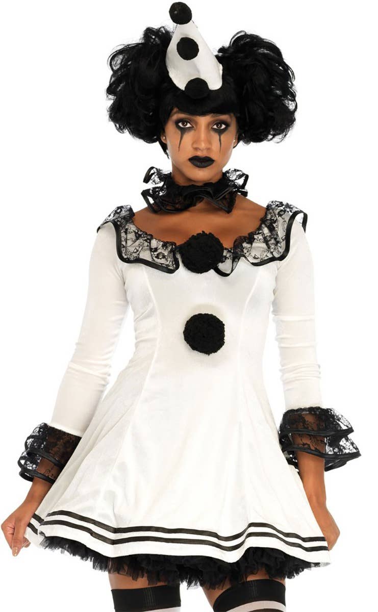 Pierrot Clown Sexy Women's Halloween Fancy Dress Costume Close Image