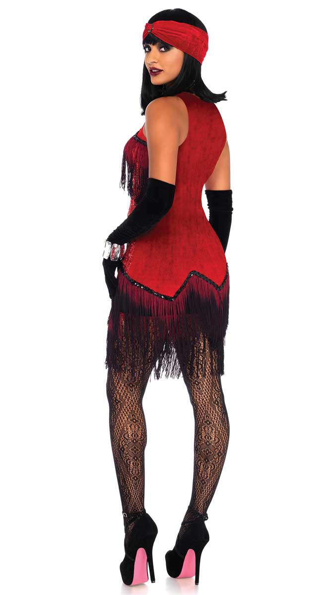 Red and Black Ombre Gatsby Girl Flapper Costume Dress Back Image