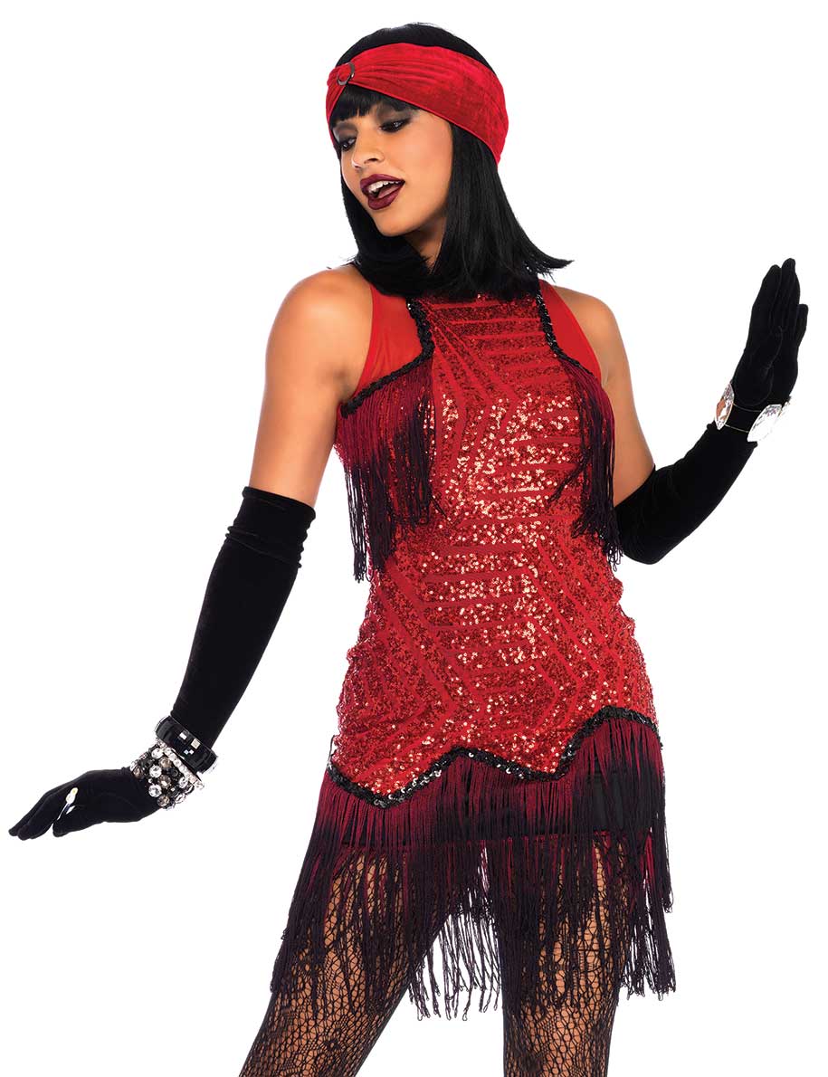 Red and Black Ombre Gatsby Girl Flapper Costume Dress Close Front Image