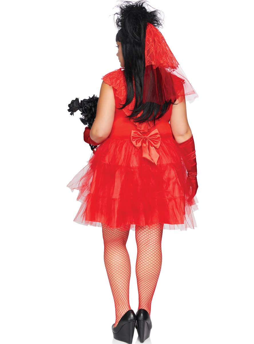 Women's Plus Size Red Beetlejuice Bride Lydia Halloween Costume View 3