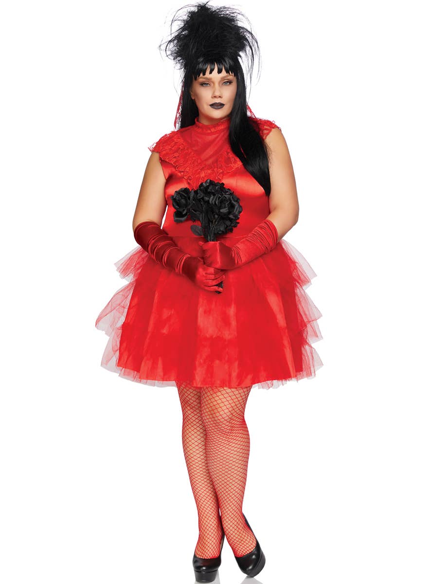 Women's Plus Size Red Beetlejuice Bride Lydia Halloween Costume View 2  