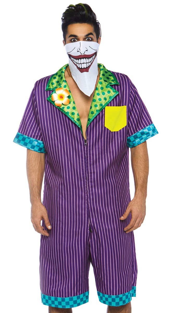 Men's Super Villain Joker Halloween Fancy Dress Costume - Close Front Image