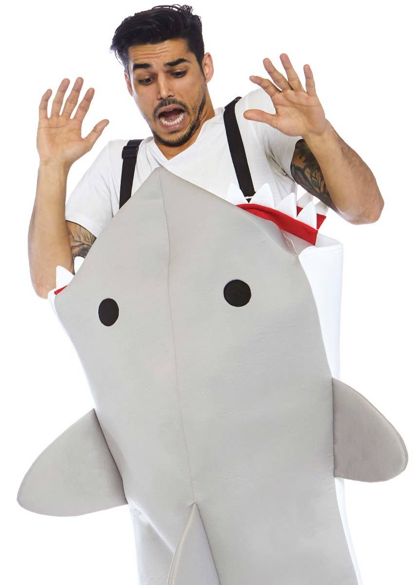 Men's Grey Jaws Shark Fancy Dress Costume - Close Image