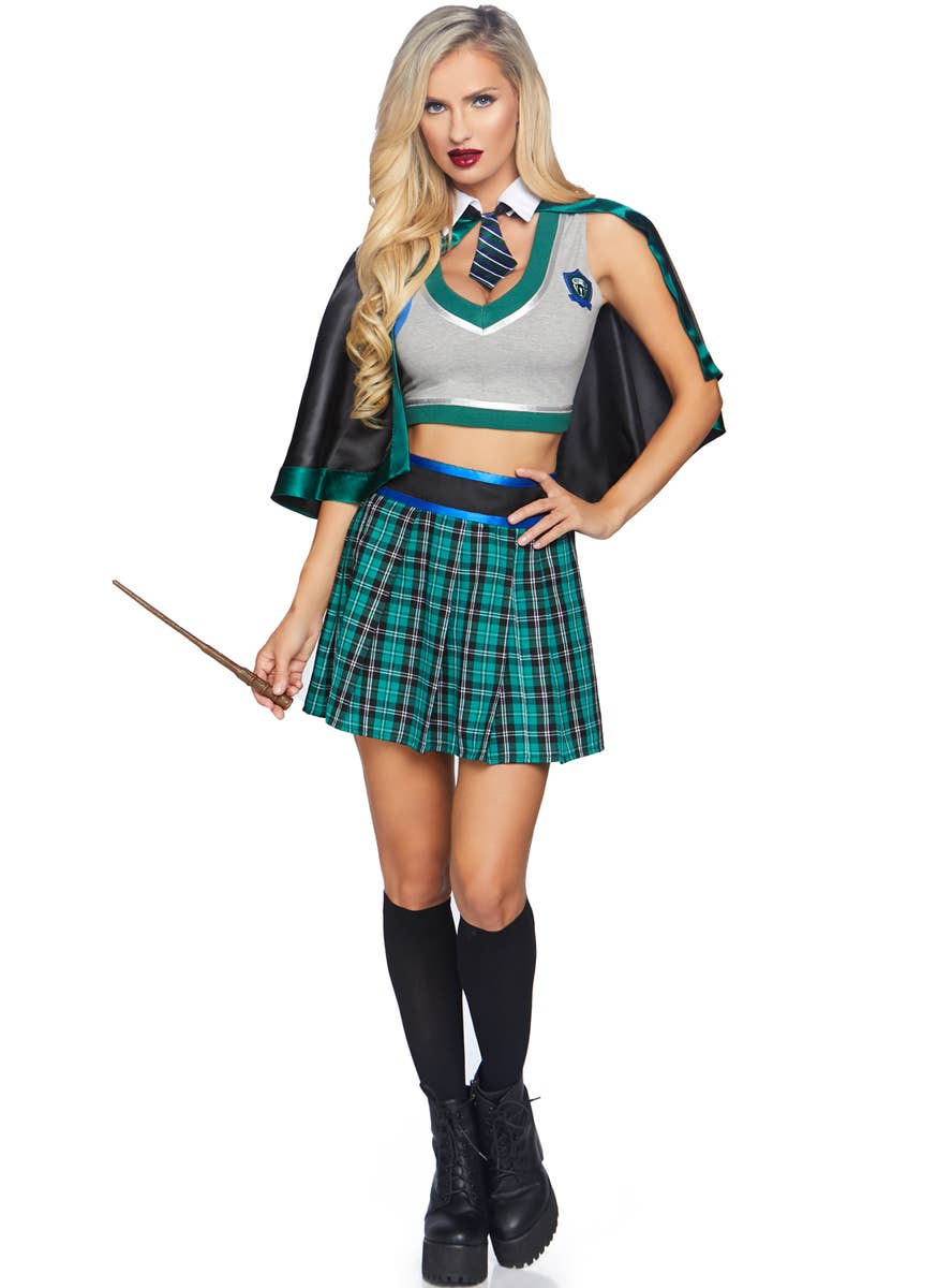 Women's Sexy Sinister Spellcaster Slytherin Halloween Costume Front Image