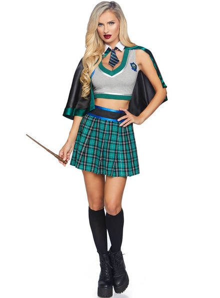 Women's Sexy Sinister Spellcaster Slytherin Halloween Costume Front Image